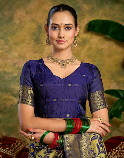 Navy Blue Silk Woven Banarasi Saree