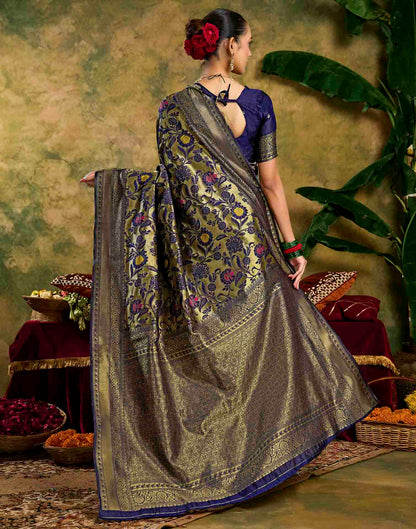 Navy Blue Silk Woven Banarasi Saree