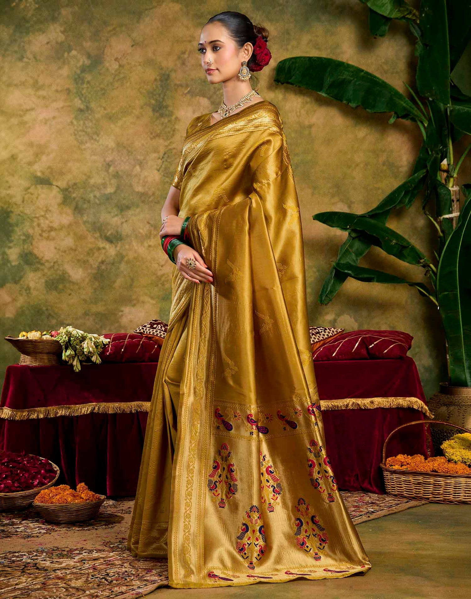 Mustard Yellow Silk Woven Paithani Saree