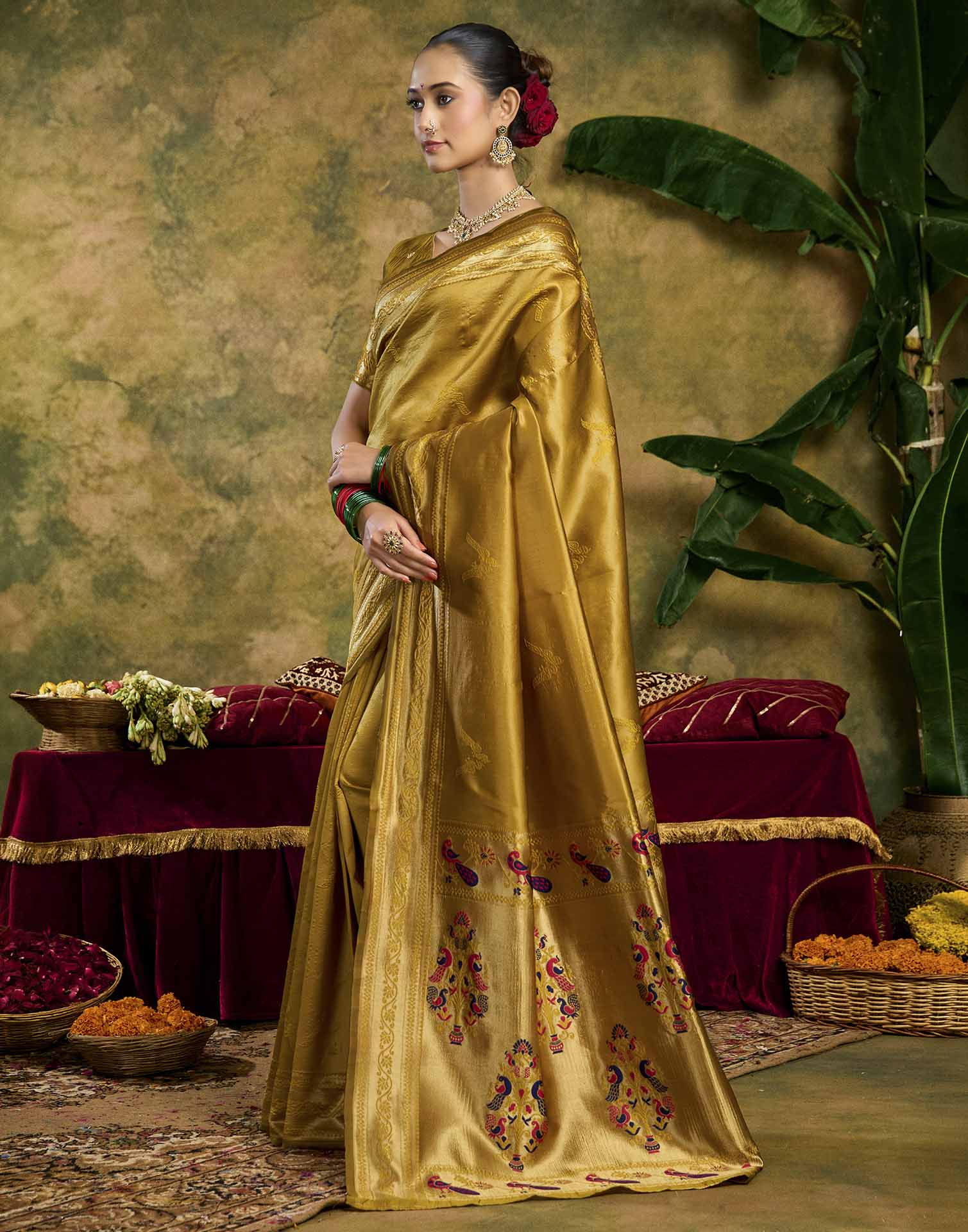 Mustard Yellow Silk Woven Paithani Saree