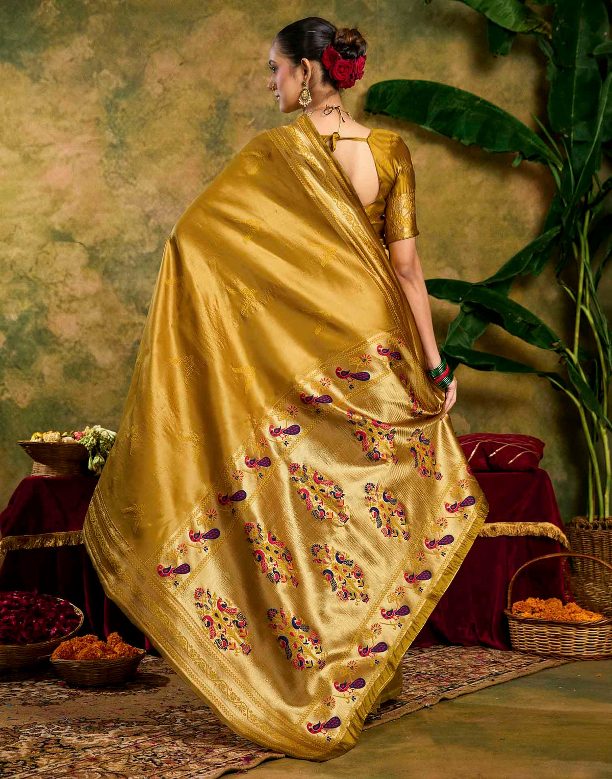 Mustard Yellow Silk Woven Paithani Saree