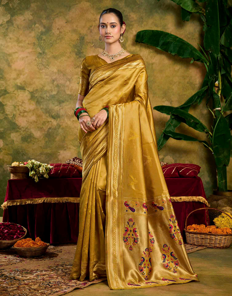 Mustard Yellow Silk Woven Paithani Saree