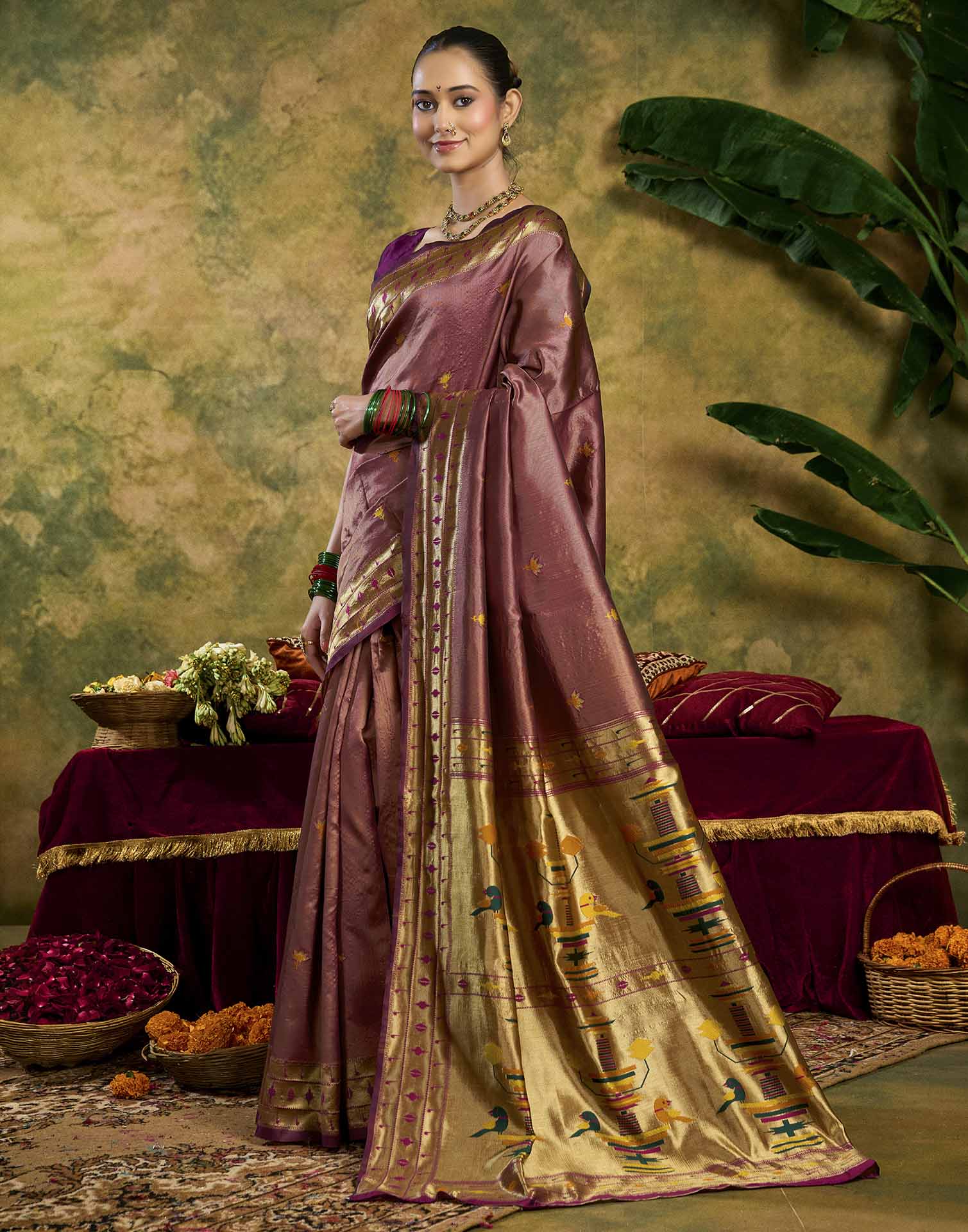 Dusty Rose Pink Silk Woven Paithani Saree