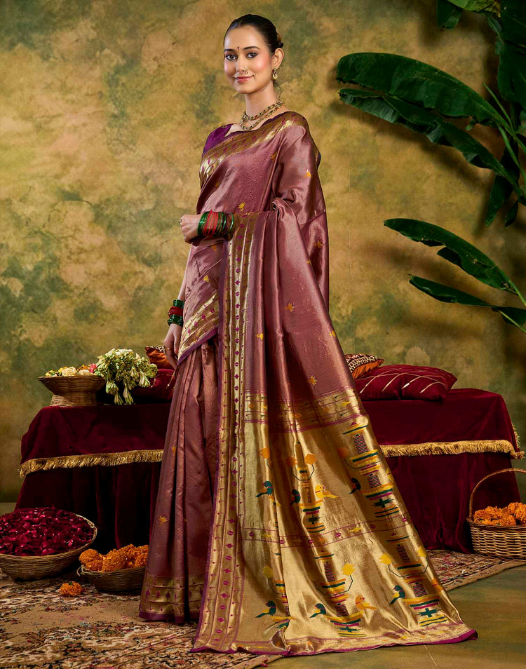 Dusty Rose Pink Silk Woven Paithani Saree