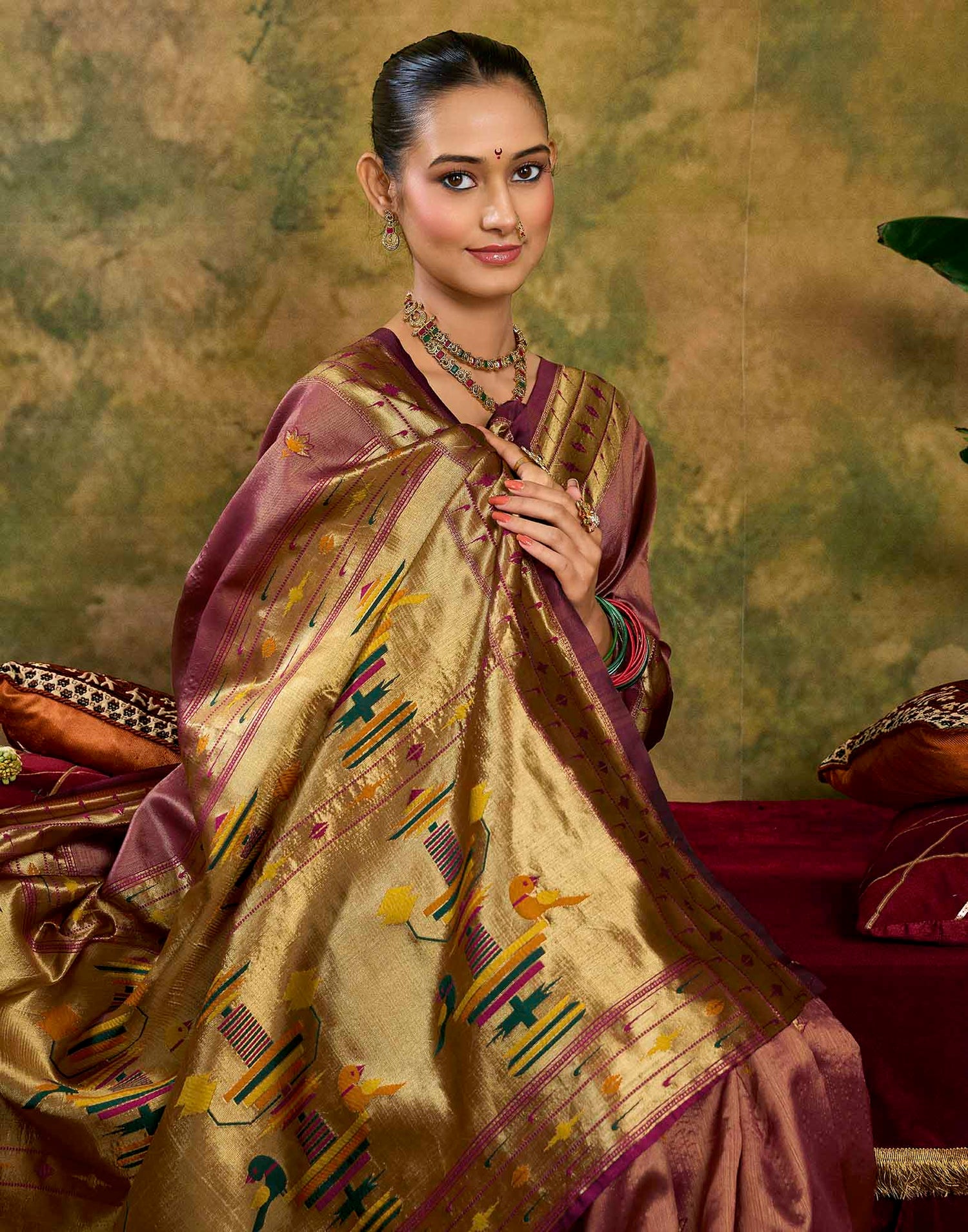 Dusty Rose Pink Silk Woven Paithani Saree