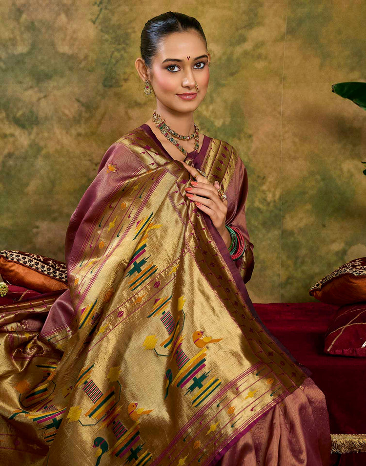 Dusty Rose Pink Silk Woven Paithani Saree