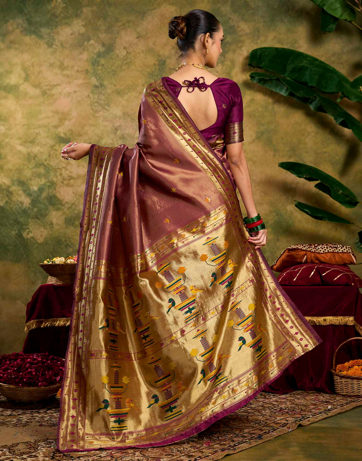 Dusty Rose Pink Silk Woven Paithani Saree