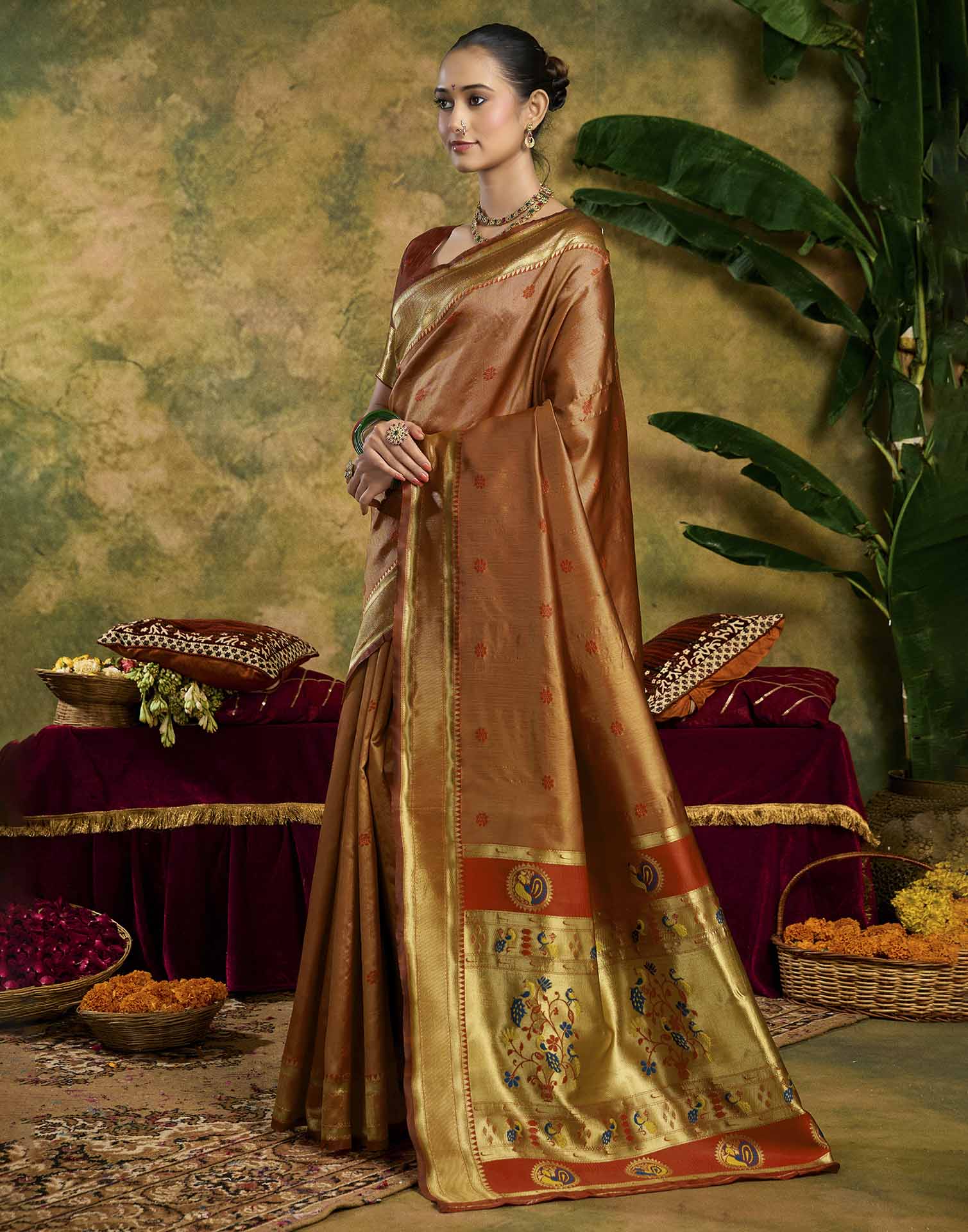 Rust Red Silk Woven Paithani Saree