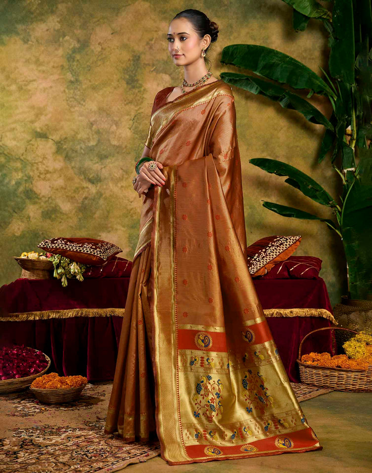 Rust Red Silk Woven Paithani Saree