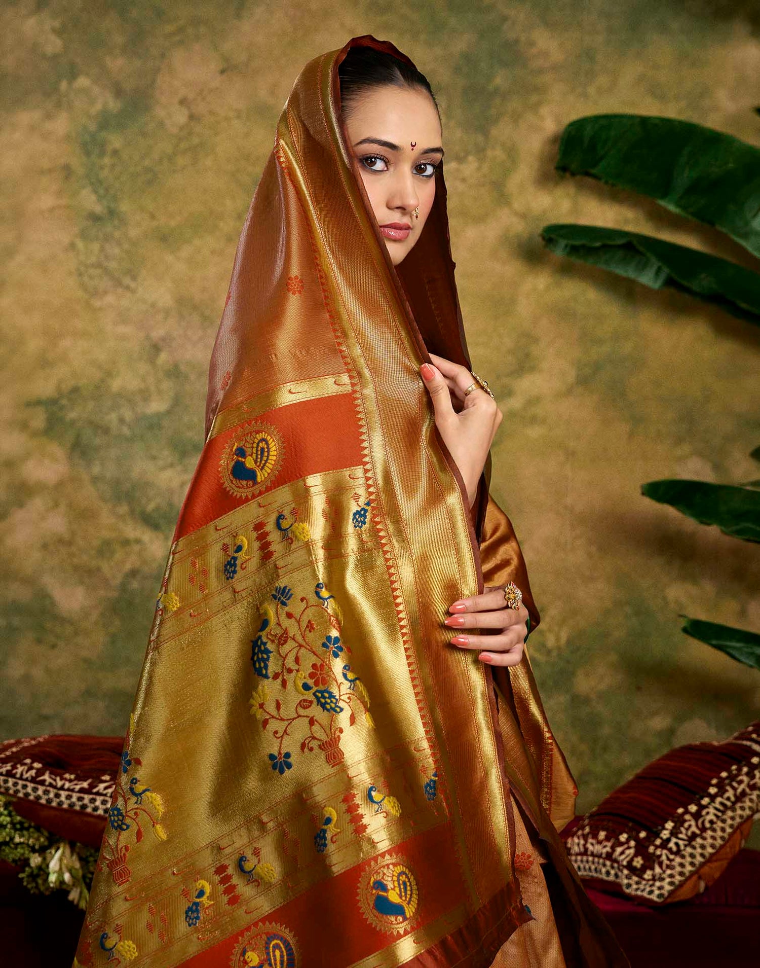 Rust Red Silk Woven Paithani Saree