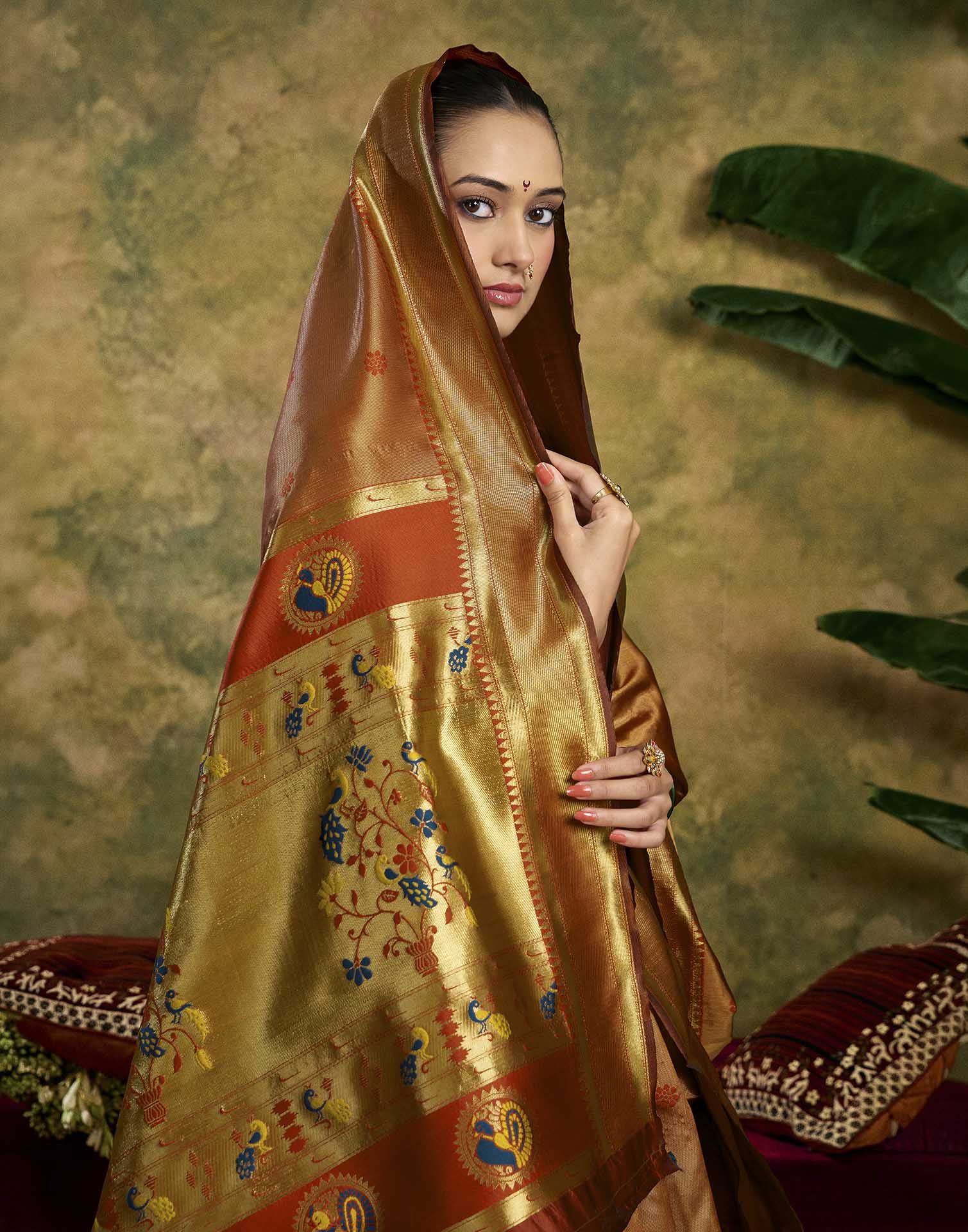 Rust Red Silk Woven Paithani Saree
