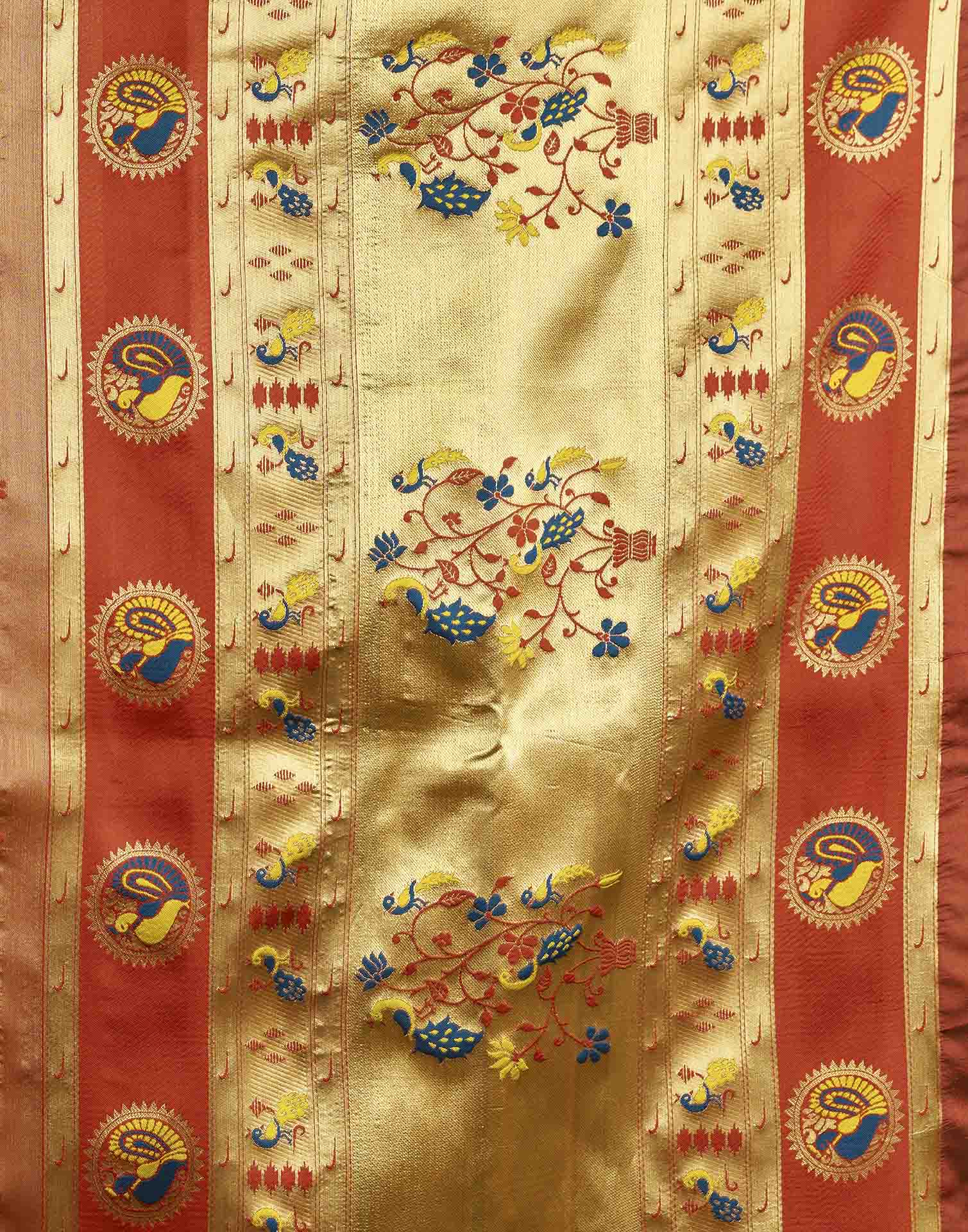 Rust Red Silk Woven Paithani Saree