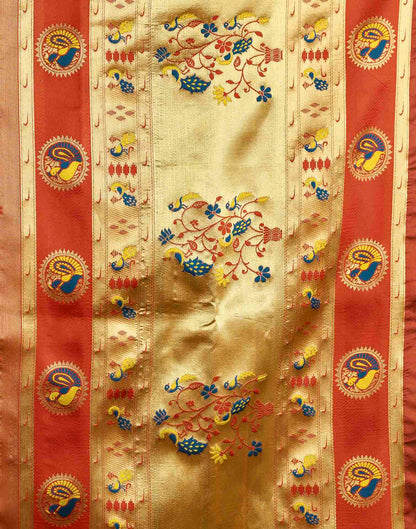 Rust Red Silk Woven Paithani Saree