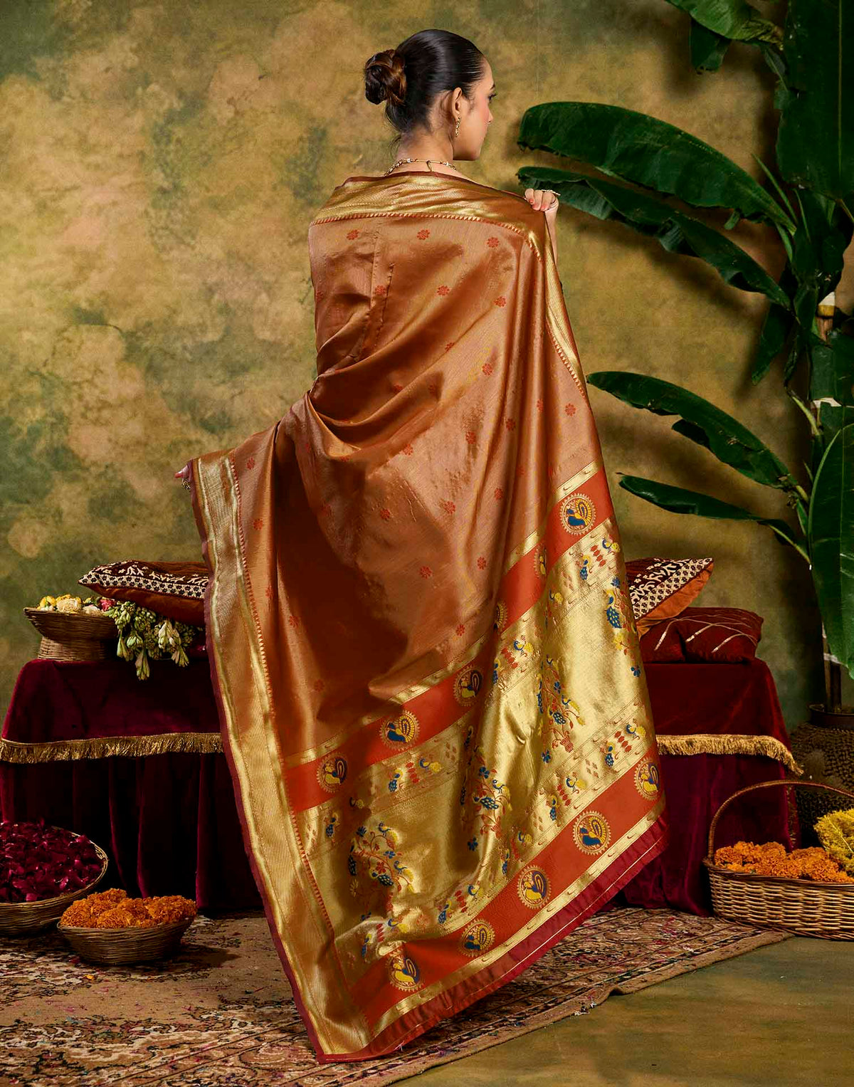 Rust Red Silk Woven Paithani Saree