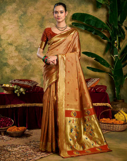 Rust Red Silk Woven Paithani Saree