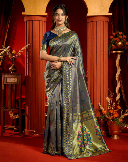 Navy Blue Silk Woven Paithani Saree