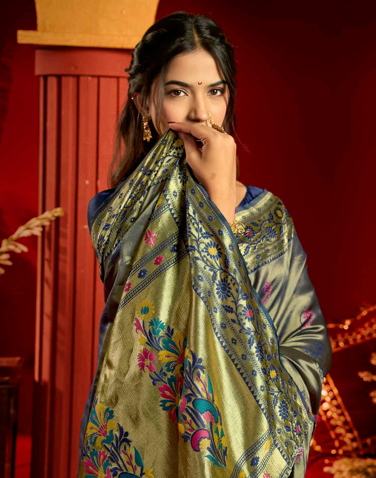Navy Blue Silk Woven Paithani Saree