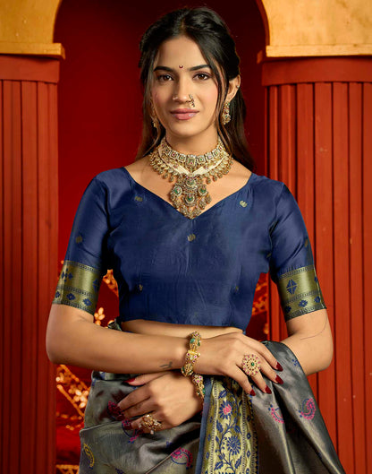 Navy Blue Silk Woven Paithani Saree
