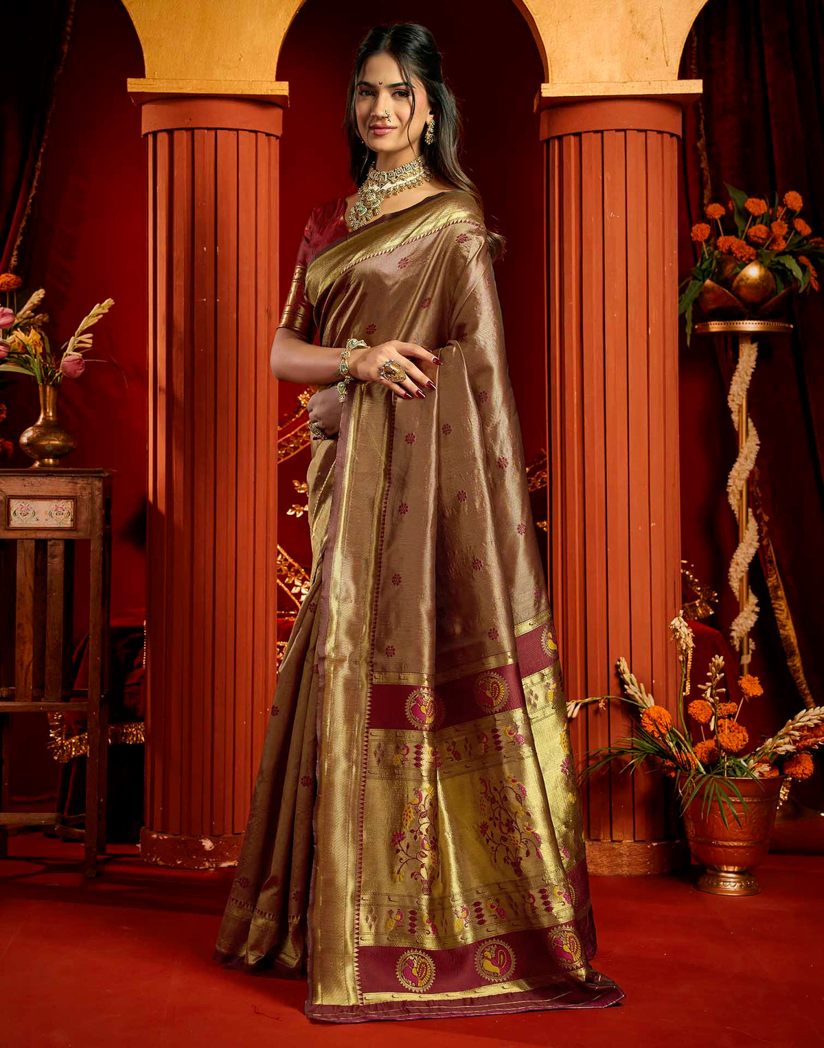 Maroon Silk Woven Paithani Saree
