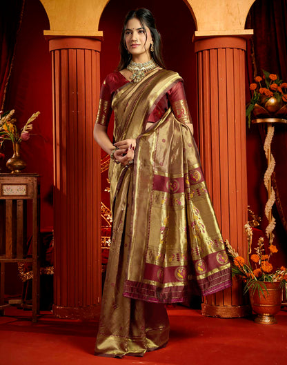 Maroon Silk Woven Paithani Saree