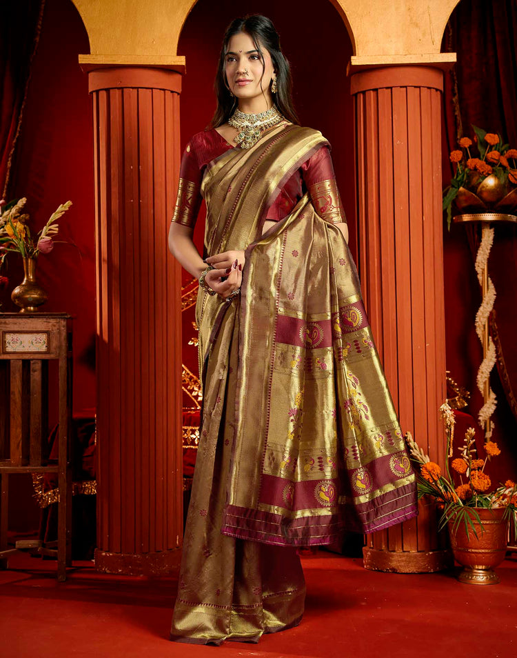 Maroon Silk Woven Paithani Saree