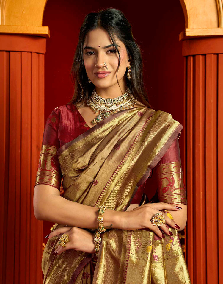 Maroon Silk Woven Paithani Saree