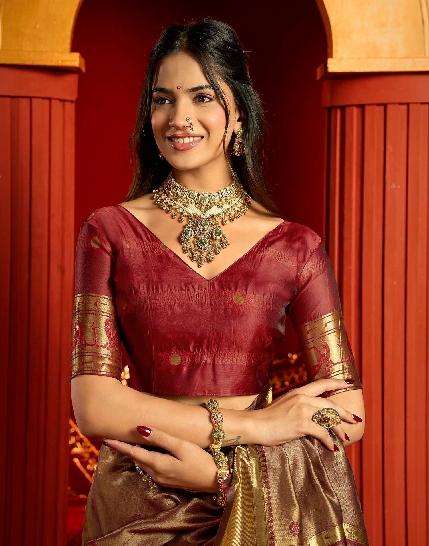 Maroon Silk Woven Paithani Saree
