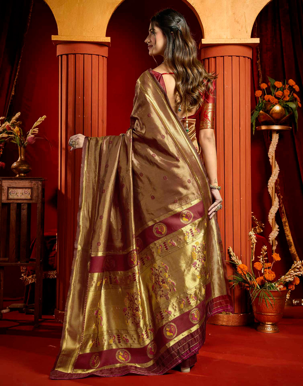 Maroon Silk Woven Paithani Saree