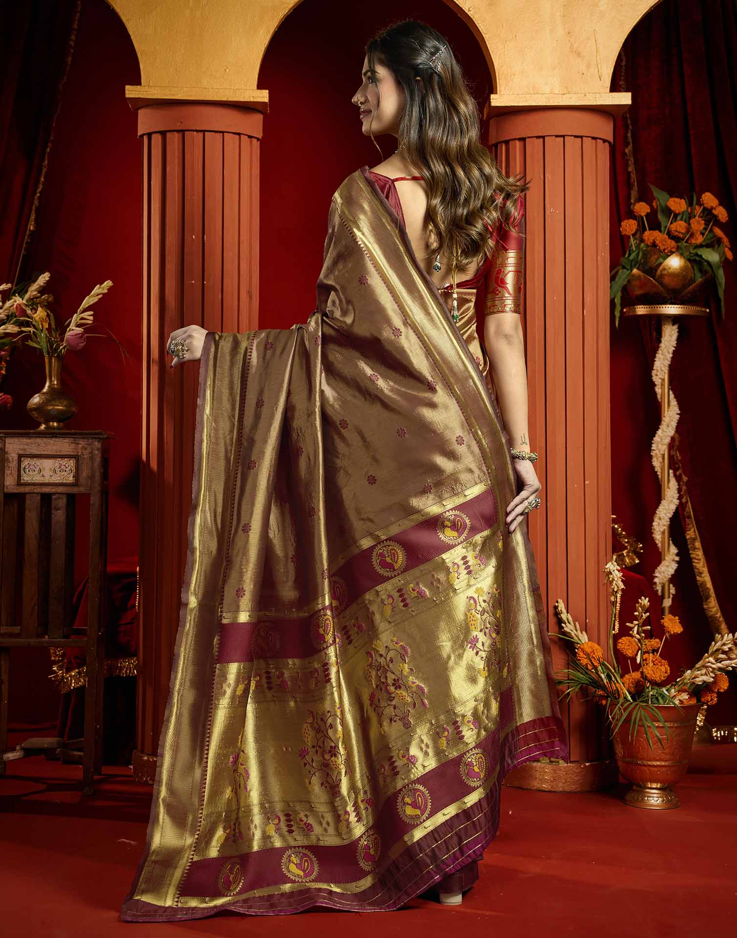Maroon Silk Woven Paithani Saree