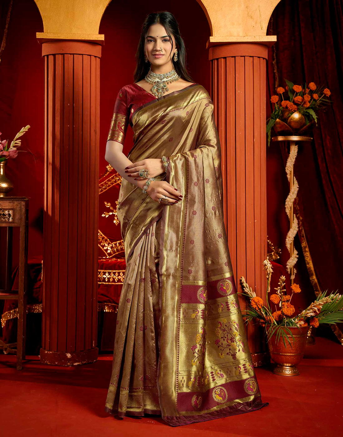 Maroon Silk Woven Paithani Saree