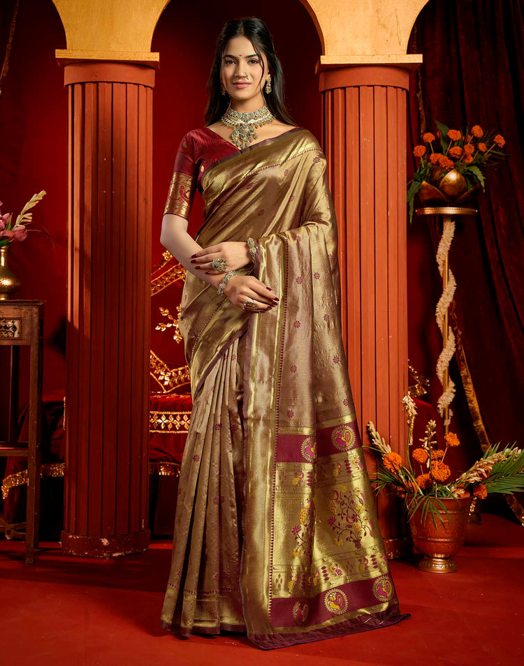 Maroon Silk Woven Paithani Saree