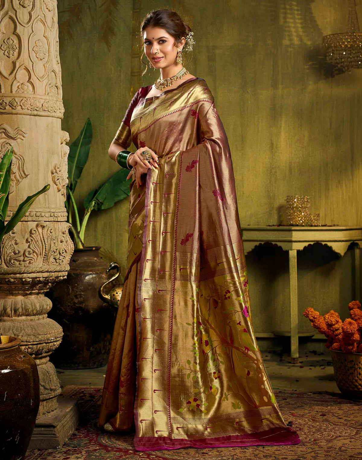 Maroon Silk Woven Paithani Saree