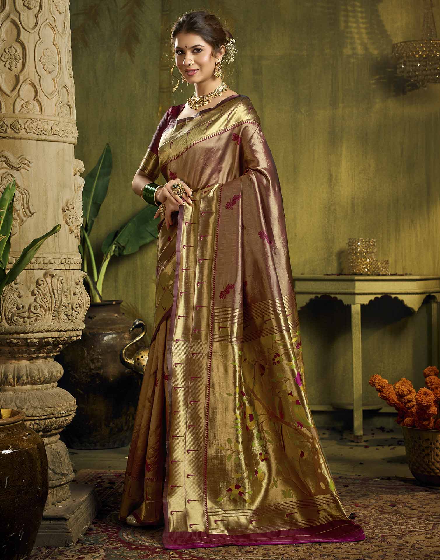 Maroon Silk Woven Paithani Saree