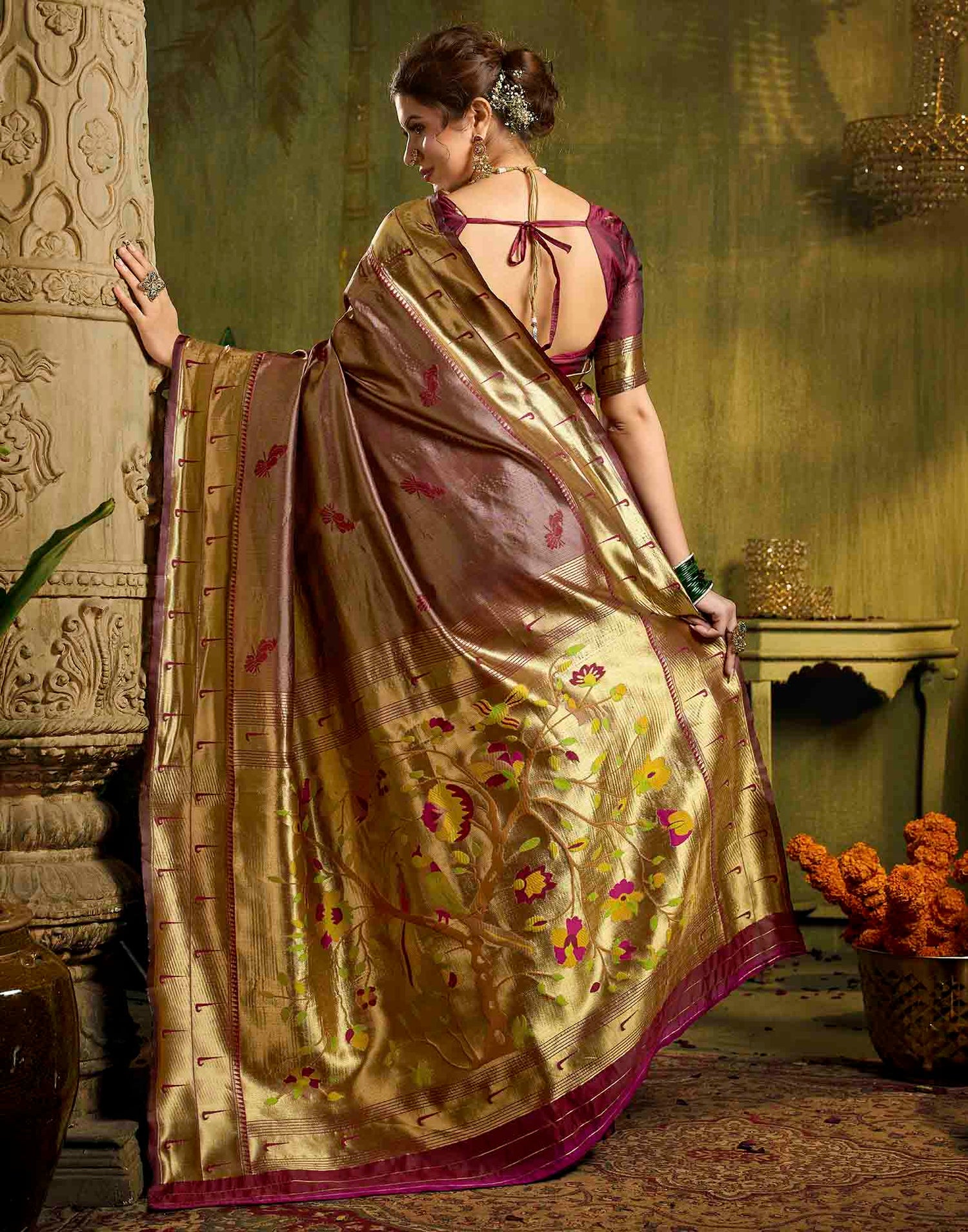 Maroon Silk Woven Paithani Saree