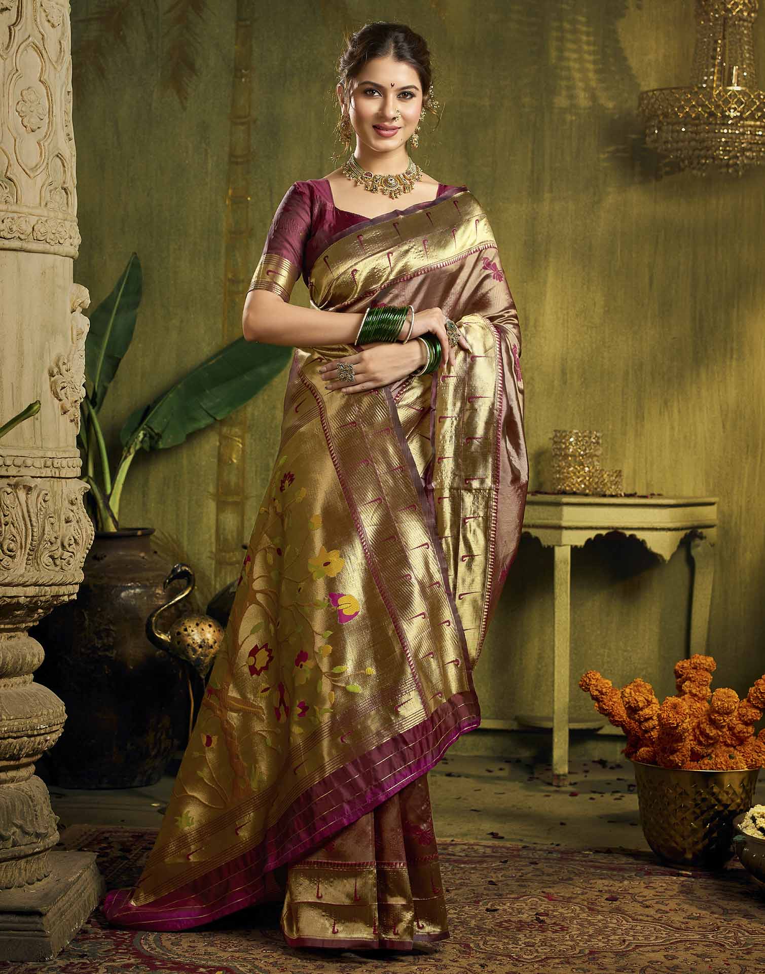 Maroon Silk Woven Paithani Saree