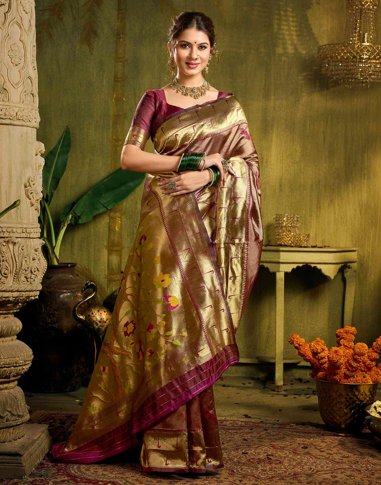 Maroon Silk Woven Paithani Saree