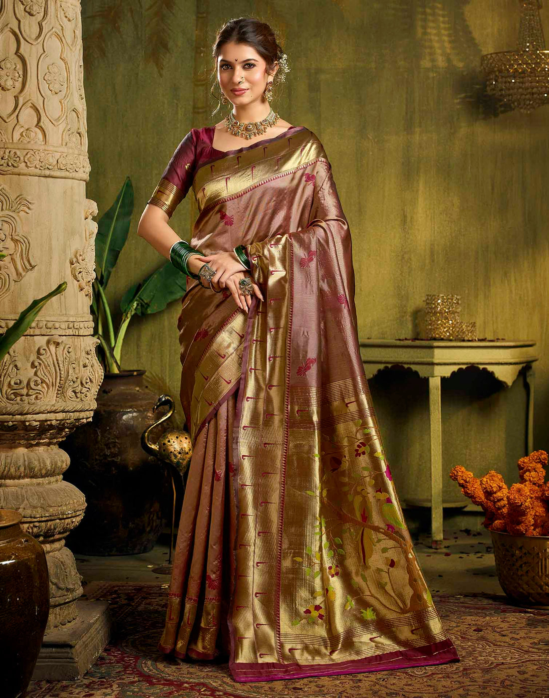 Maroon Silk Woven Paithani Saree