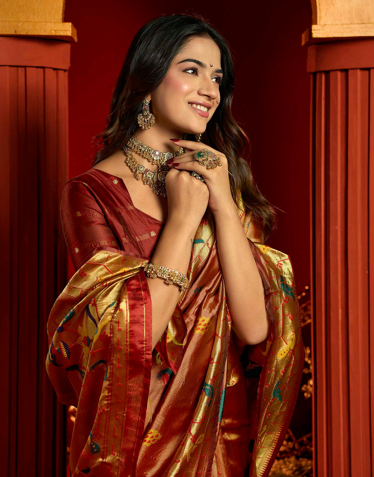 Rust Silk Woven Paithani Saree