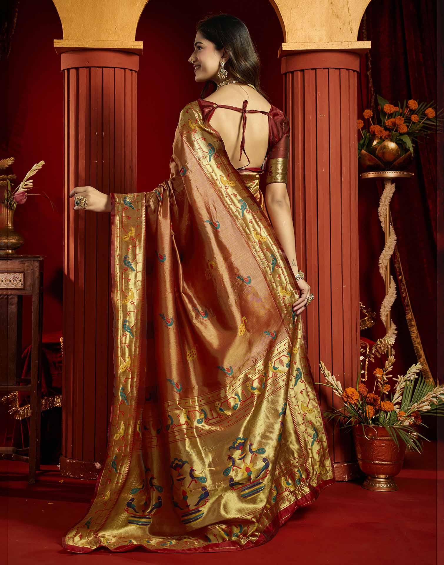 Rust Silk Woven Paithani Saree