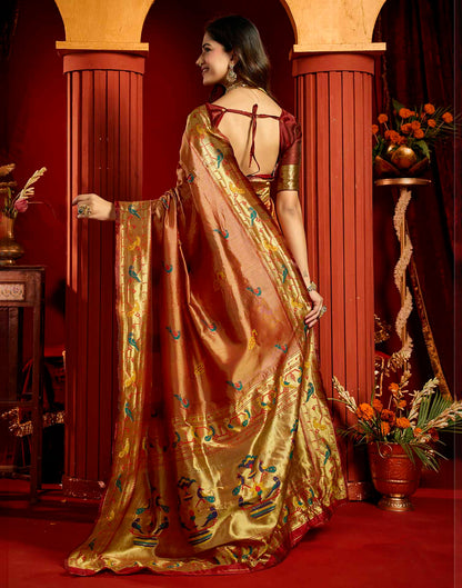 Rust Silk Woven Paithani Saree