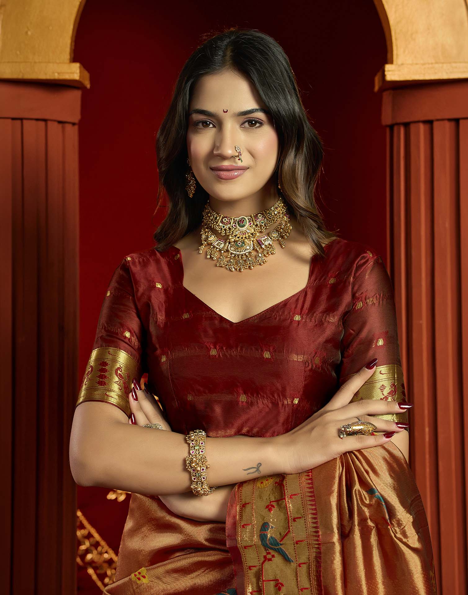 Rust Silk Woven Paithani Saree