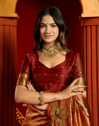 Rust Silk Woven Paithani Saree
