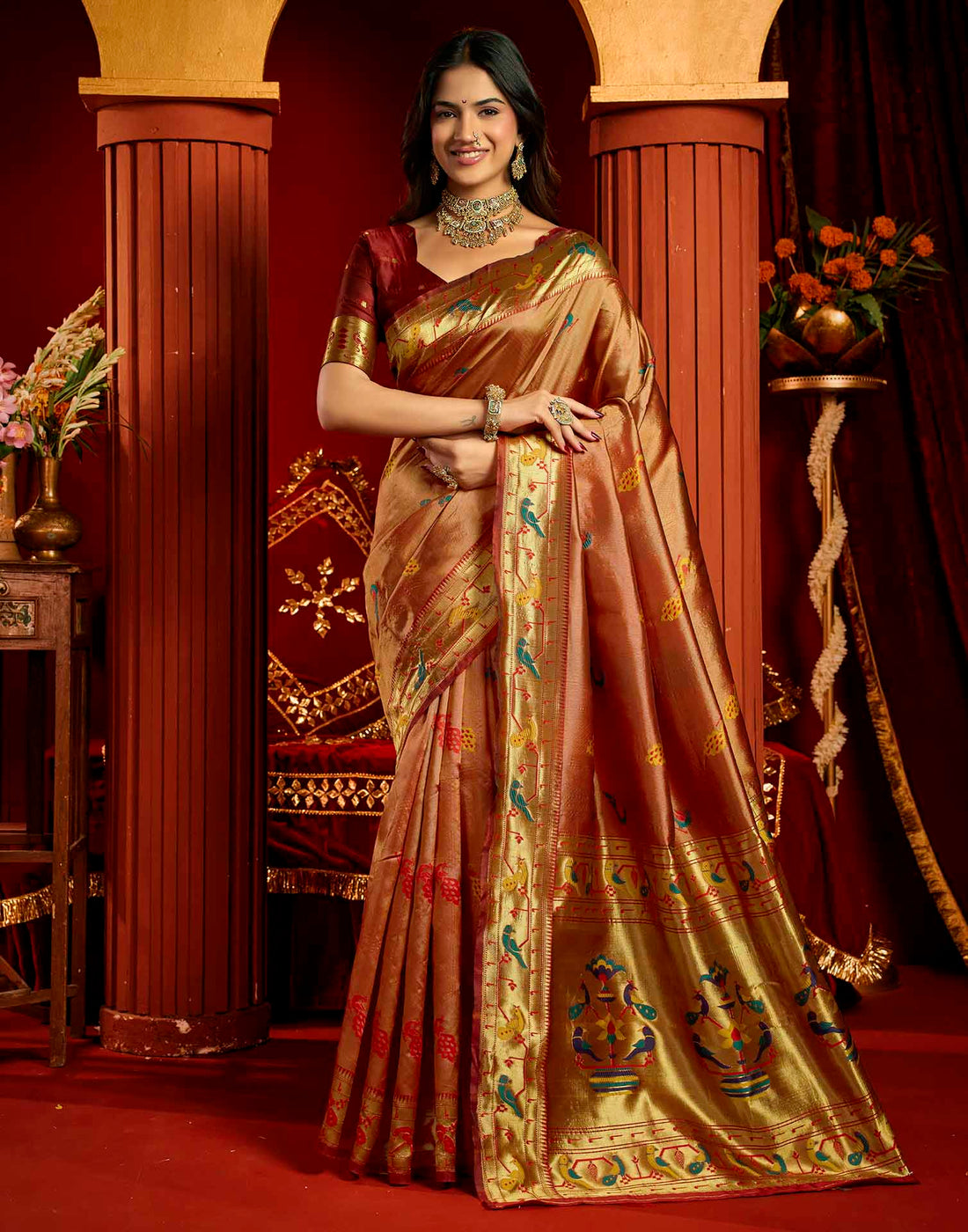 Rust Silk Woven Paithani Saree