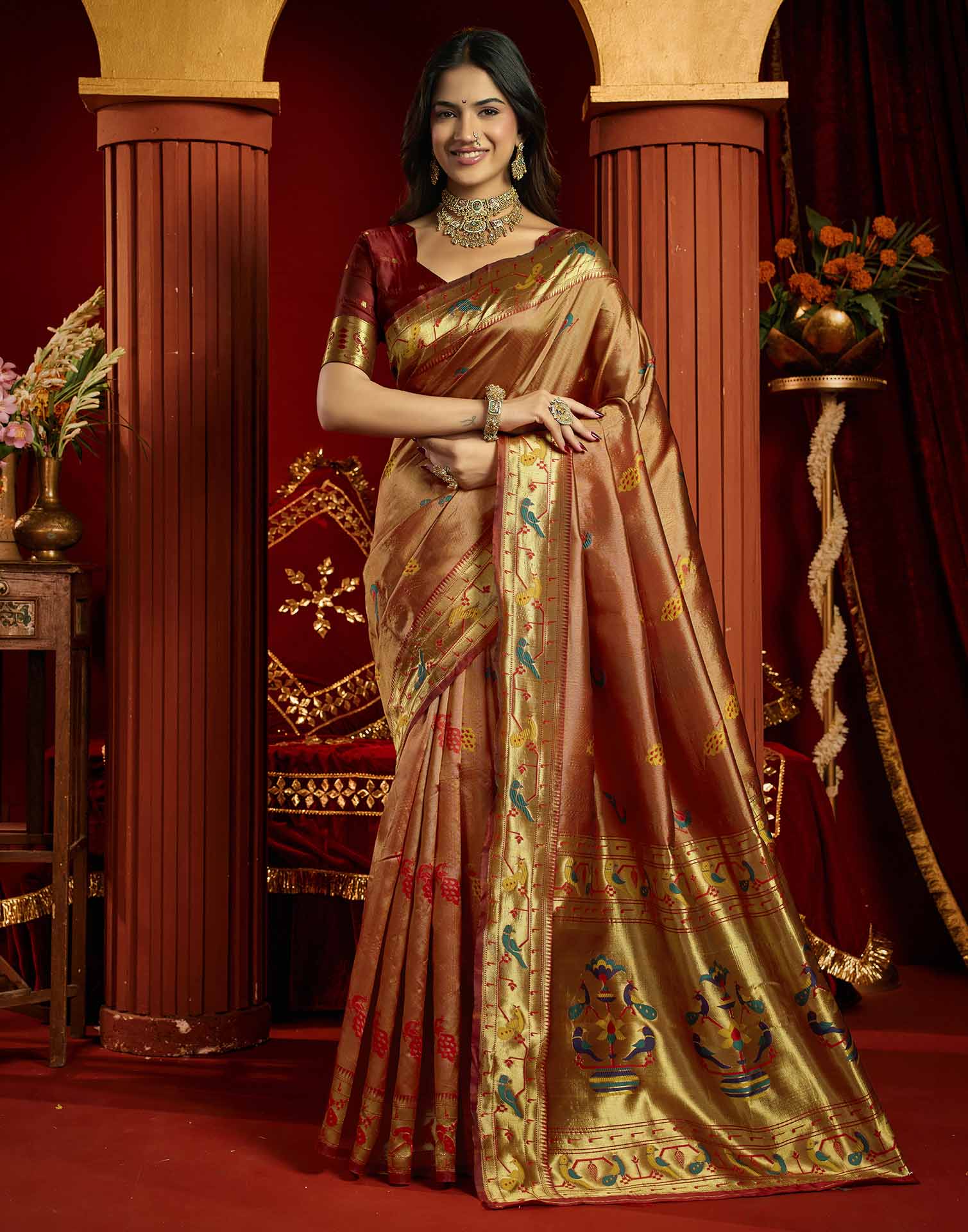 Rust Silk Woven Paithani Saree