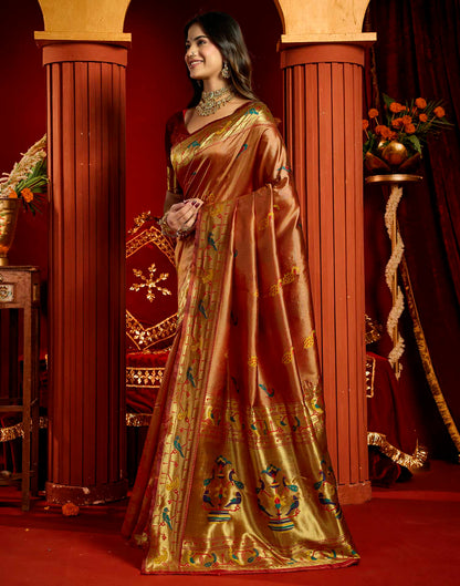 Rust Silk Woven Paithani Saree