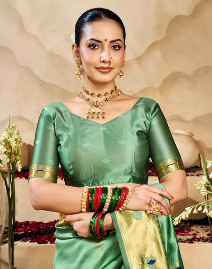 Mint Green Silk Woven Paithani Saree