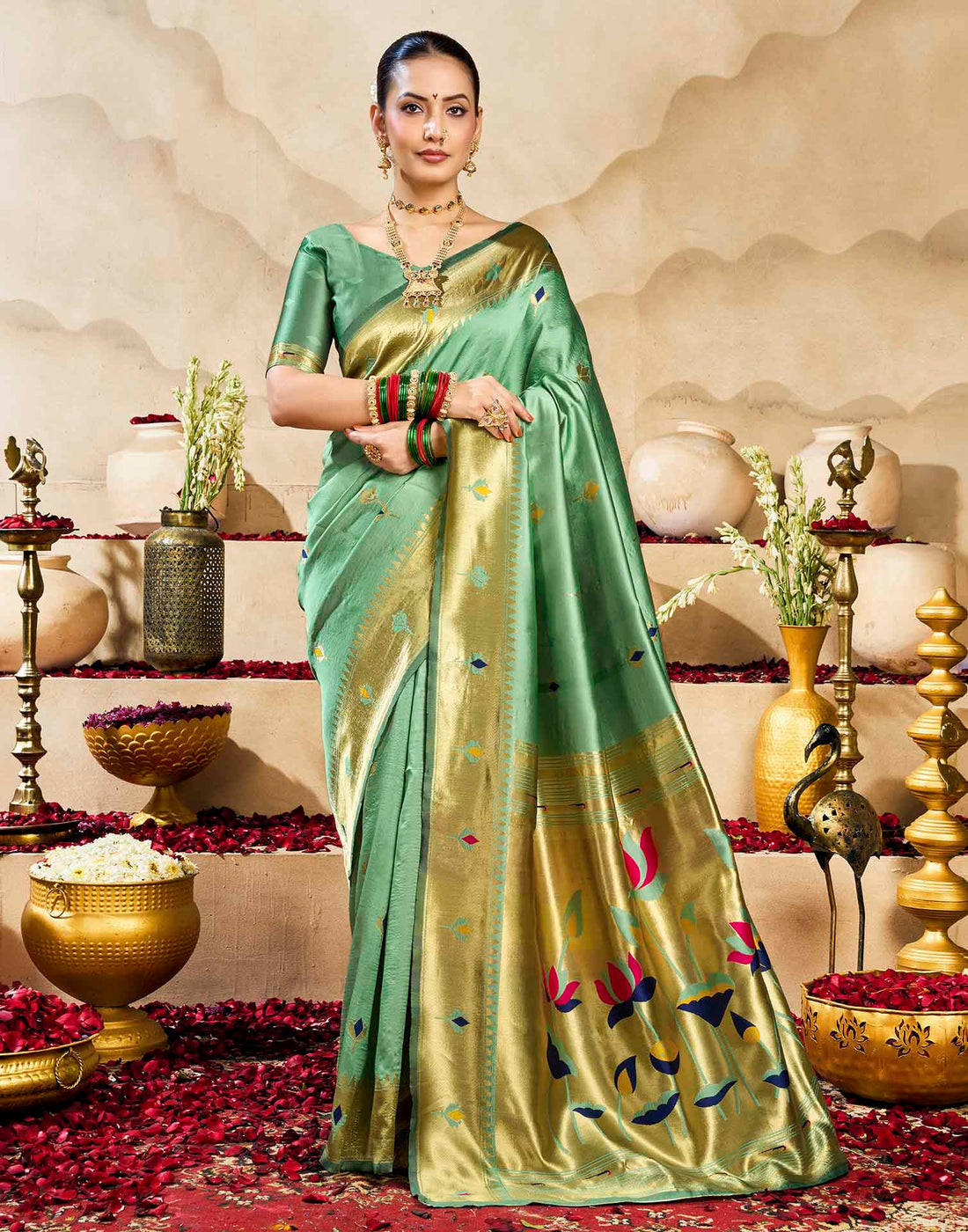 Mint Green Silk Woven Paithani Saree