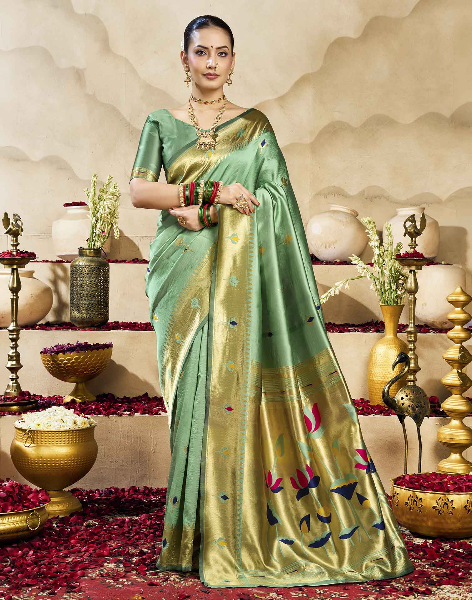 Mint Green Silk Woven Paithani Saree