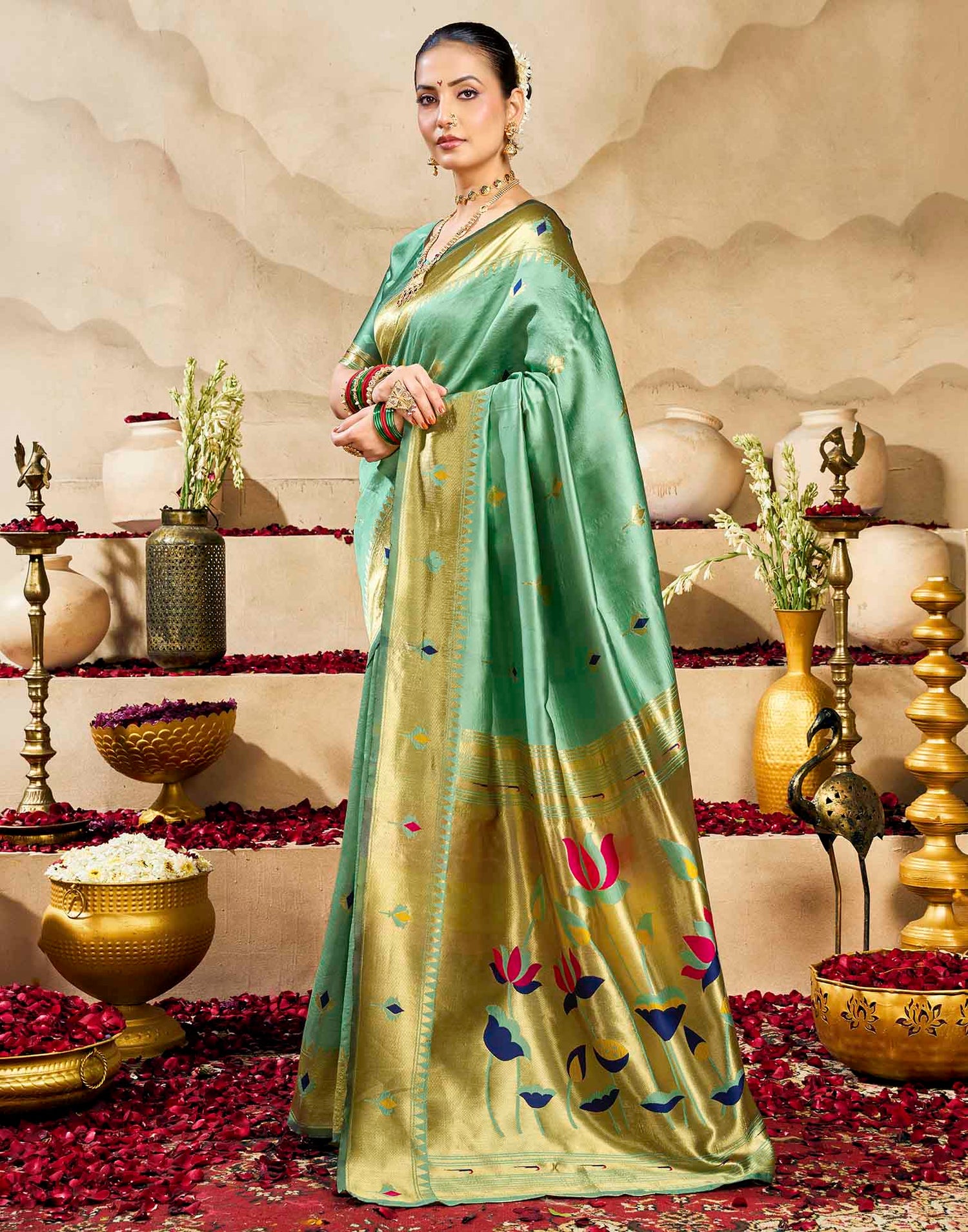 Mint Green Silk Woven Paithani Saree
