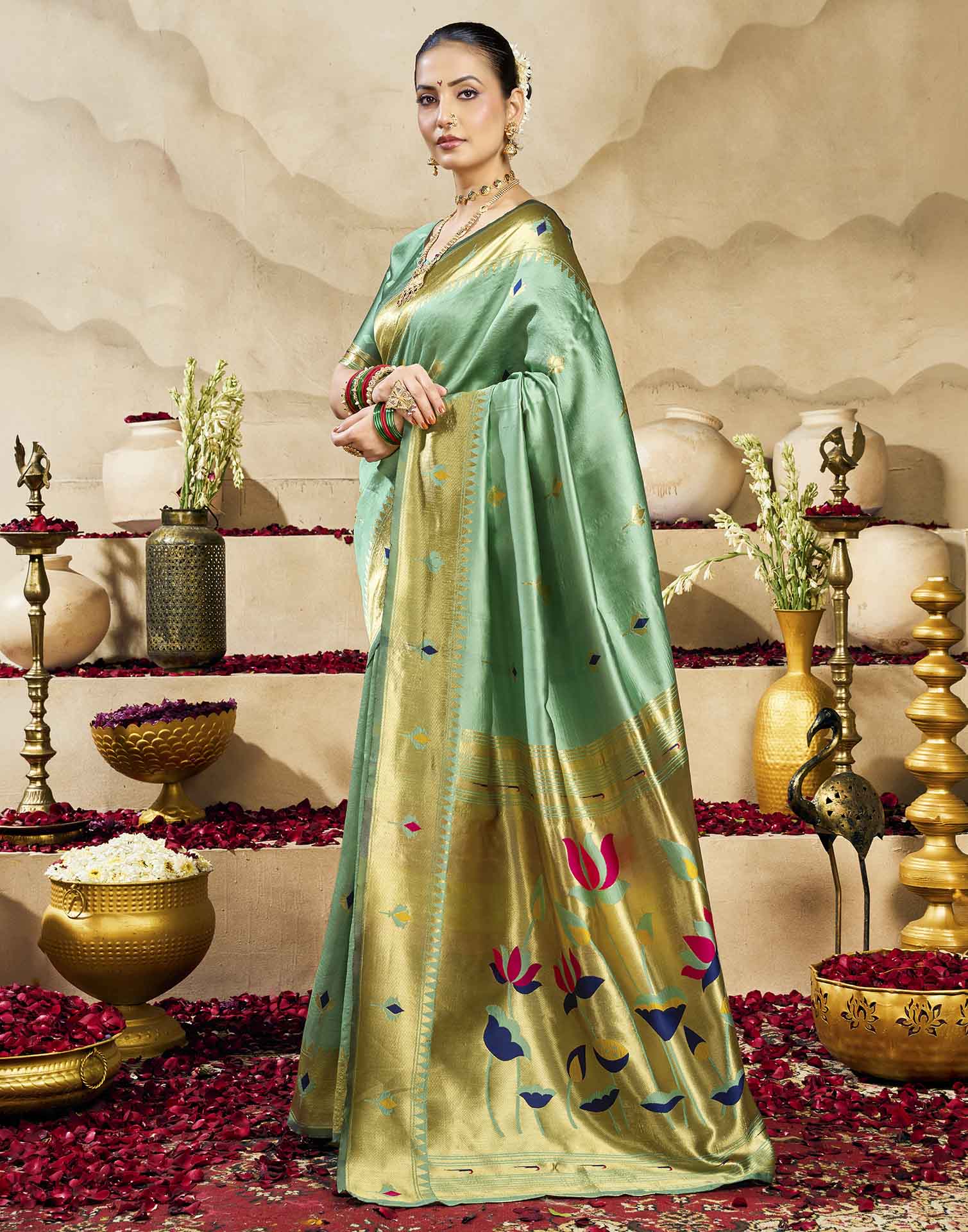 Mint Green Silk Woven Paithani Saree